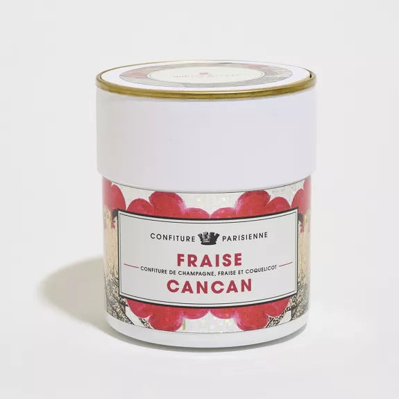 Candle labeled 'Fraise CanCan' by Confiture Parisienne on a white background